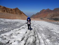 Фото 2. Вид вниз с языка ледника Туюксу.