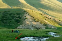 Фото 80. Место ночевки у впадения р.Чиимташ Юж. в ручей Кара-Кульджа. Путь на пер.Чиимташ - в стороне, противоположной фотографии.
