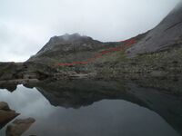 Перевал Верхняя Парабола н/к, вид со стороны озера Курсантов.